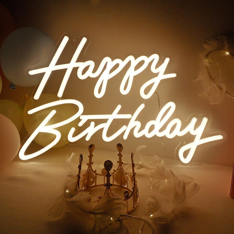 Happy Birthday Neon Sign in a party setting